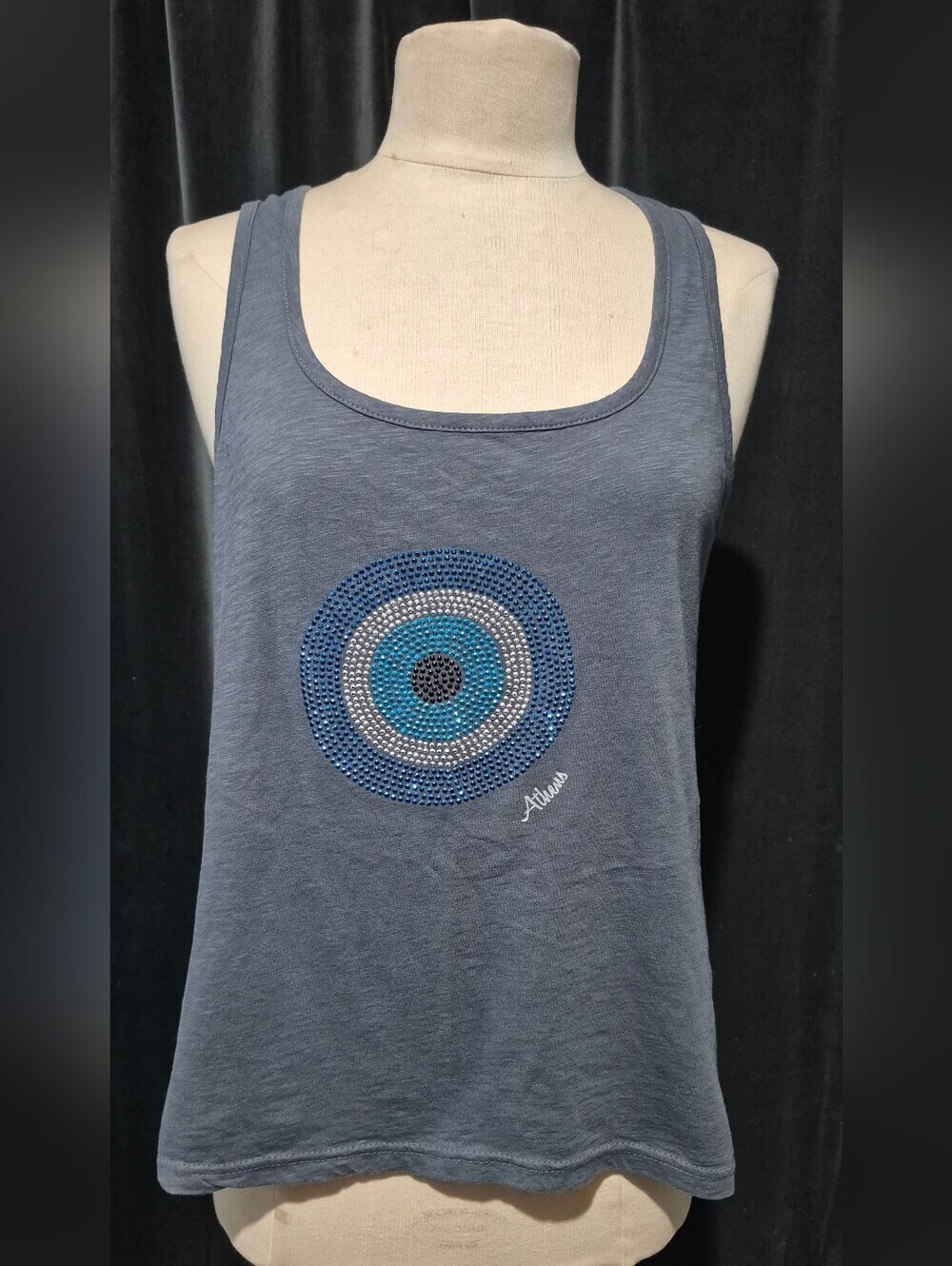 Gray Sleeveless Top with Blue Accents (Box A)